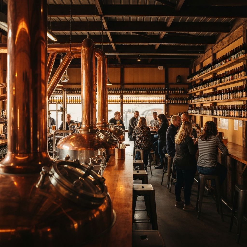 Inside the Brewlab community space with warm amber lighting and craft brewing equipment